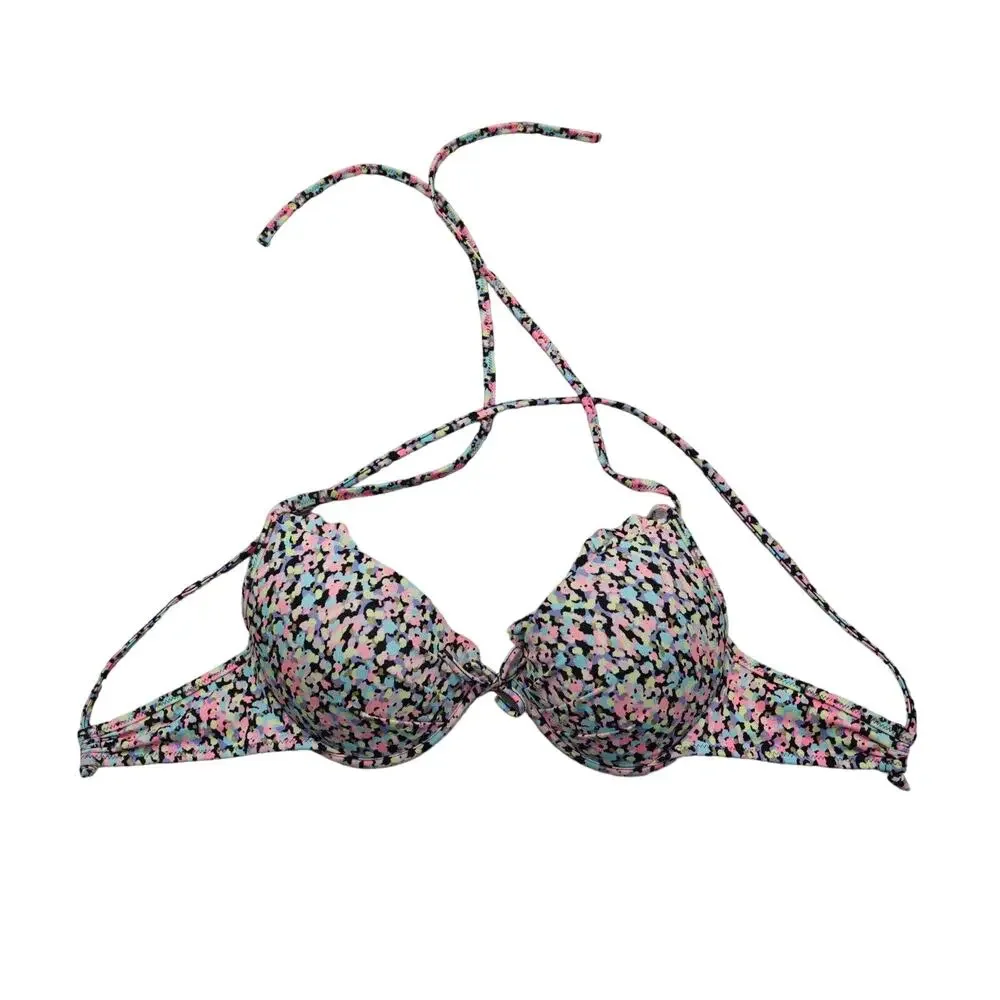 Victorias Secret Swim Wear Bra Womens 34C Multicolor Speckled Halter Bikini Top